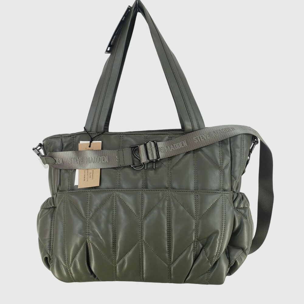 Steve Madden Olive Quilted Diaper Tote Bag With Removable Strap & Changing Pad